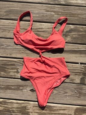 Arie Coral Twist Knot Front High-Waist Bikini